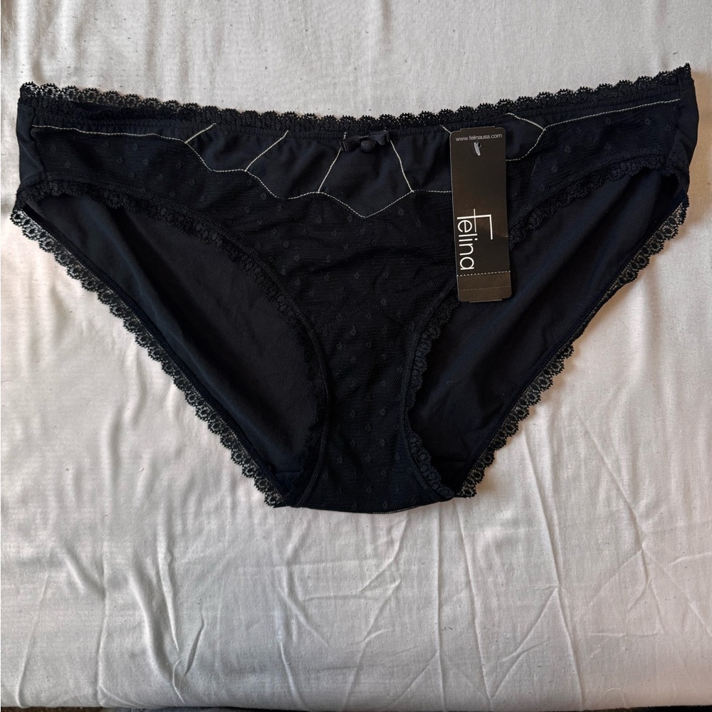 NWT Felina Black Lace Bikini Underwear Panty Women's L MSRP $19